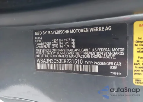 2014 BMW 428I z USA, uszkodzony, nr VIN WBA3N3C53EK231510